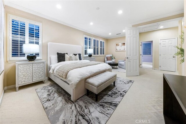 23665 Ridgecrest Ct, Diamond Bar, CA 91765 - bedroom with carpet floors, crown molding, and recessed lighting