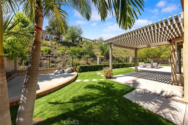 23665 Ridgecrest Ct, Diamond Bar, CA 91765 - fenced backyard featuring a pergola, a patio area, and outdoor lounge area