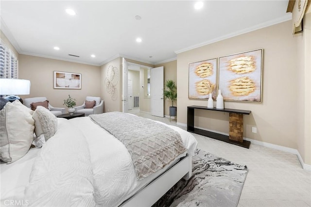23665 Ridgecrest Ct, Diamond Bar, CA 91765 - bedroom with recessed lighting, light colored carpet, and ornamental molding