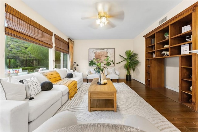 23665 Ridgecrest Ct, Diamond Bar, CA 91765 - living area with a ceiling fan and dark wood finished floors