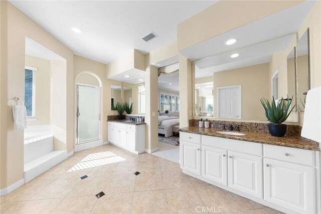 23665 Ridgecrest Ct, Diamond Bar, CA 91765 - bathroom with vanity, a bath, tile patterned flooring, ensuite bathroom, and a stall shower