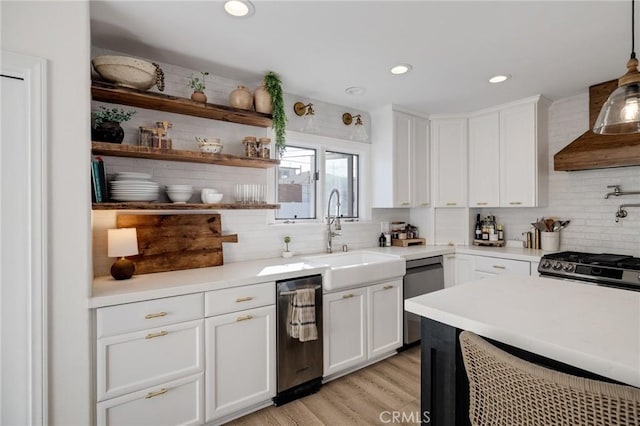 1722 Harper Ave, Redondo Beach, CA 90278 - kitchen featuring stainless steel dishwasher, backsplash, white cabinets, and recessed lighting