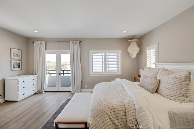 1722 Harper Ave, Redondo Beach, CA 90278 - bedroom with access to exterior, light wood-style flooring, recessed lighting, and french doors