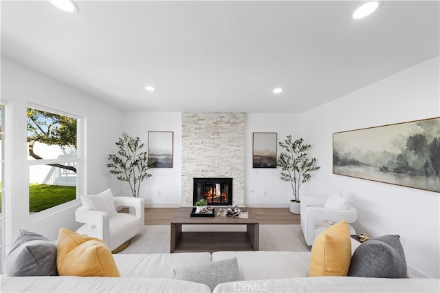 25885 Astor Way, Lake Forest, CA 92630 - living area featuring a fireplace, recessed lighting, and wood finished floors