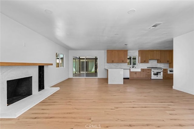 151 Barret Rd, Riverside, CA 92507 - unfurnished living room with light wood-type flooring and a high end fireplace