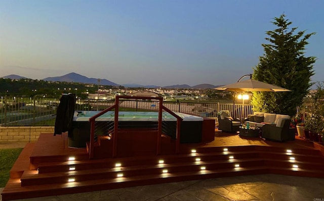 1349 Pyramid Peak St, Chula Vista, CA 91913 - deck featuring a hot tub, outdoor lounge area, and a mountain view
