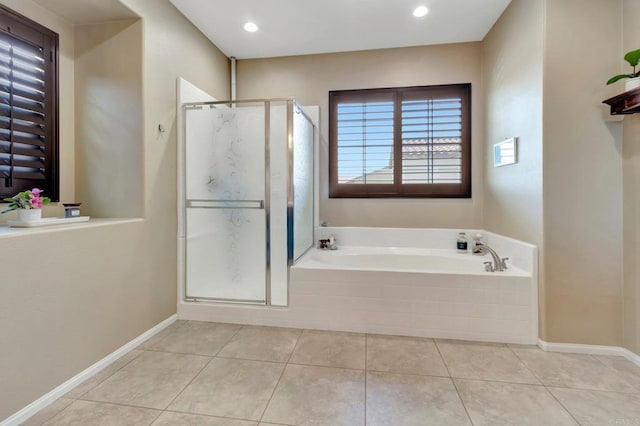 1349 Pyramid Peak St, Chula Vista, CA 91913 - full bathroom with a garden tub, a shower stall, tile patterned flooring, and recessed lighting