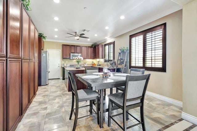 1349 Pyramid Peak St, Chula Vista, CA 91913 - dining space featuring crown molding, recessed lighting, and a ceiling fan