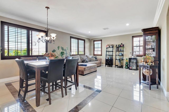 1349 Pyramid Peak St, Chula Vista, CA 91913 - dining space with a chandelier, ornamental molding, light tile patterned flooring, and recessed lighting