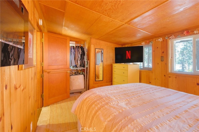1815 Thrush Rd, Wrightwood, CA 92397 - bedroom featuring wooden walls and vaulted ceiling