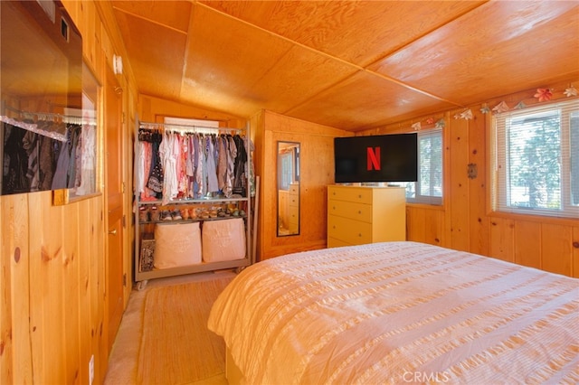 1815 Thrush Rd, Wrightwood, CA 92397 - bedroom with vaulted ceiling and wooden walls