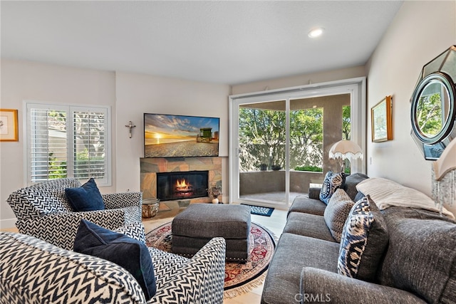 29 Baycrest Ct Unit 16, Newport Beach, CA 92660 - living area with a fireplace, wood finished floors, and recessed lighting