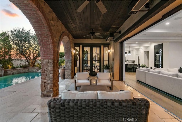 4 Thomas Rd, Ladera Ranch, CA 92694 - view of patio / terrace with french doors, an outdoor hangout area, a ceiling fan, and an outdoor pool