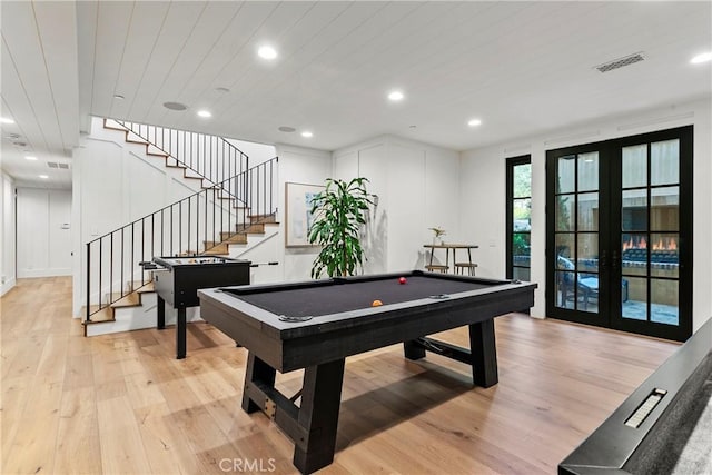 4 Thomas Rd, Ladera Ranch, CA 92694 - recreation room featuring french doors, light wood-type flooring, billiards, and recessed lighting