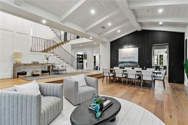 4 Thomas Rd, Ladera Ranch, CA 92694 - living area featuring hardwood / wood-style floors, stairway, and recessed lighting