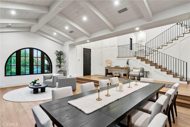 4 Thomas Rd, Ladera Ranch, CA 92694 - dining area featuring hardwood / wood-style floors, stairway, and recessed lighting