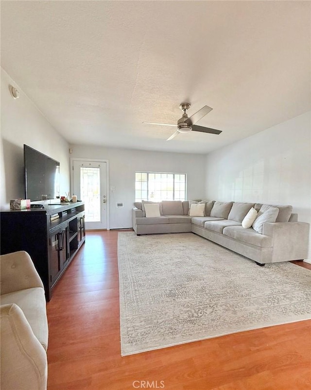 1836 Jaybrook Dr, Rancho Palos Verdes, CA 90275 - living area featuring a ceiling fan and wood finished floors