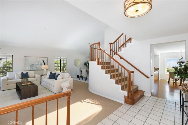 2245 Avenida Oliva, San Clemente, CA 92673 - stairs with tile patterned flooring and vaulted ceiling
