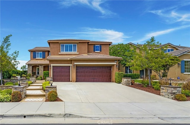 33976 Galleron St, Temecula, CA 92592 - view of front of home featuring an attached garage, driveway, stucco siding, and a tiled roof
