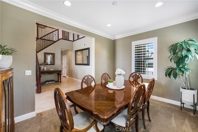 33976 Galleron St, Temecula, CA 92592 - dining area with ornamental molding, recessed lighting, and light colored carpet