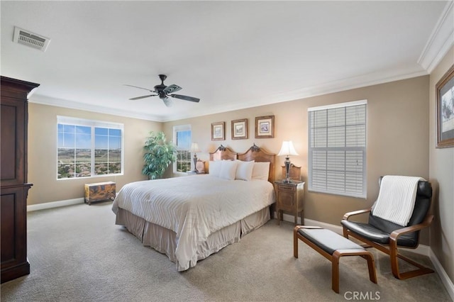 33976 Galleron St, Temecula, CA 92592 - bedroom featuring crown molding, light colored carpet, and ceiling fan
