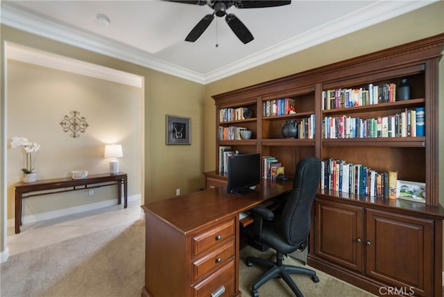 33976 Galleron St, Temecula, CA 92592 - office space with a ceiling fan, light colored carpet, and ornamental molding