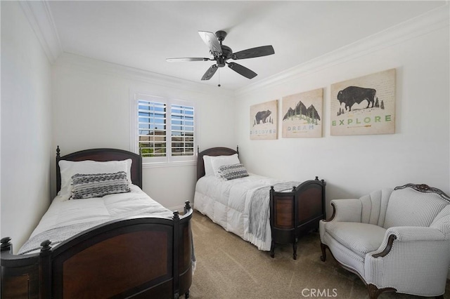 33976 Galleron St, Temecula, CA 92592 - bedroom featuring carpet floors, ornamental molding, and a ceiling fan