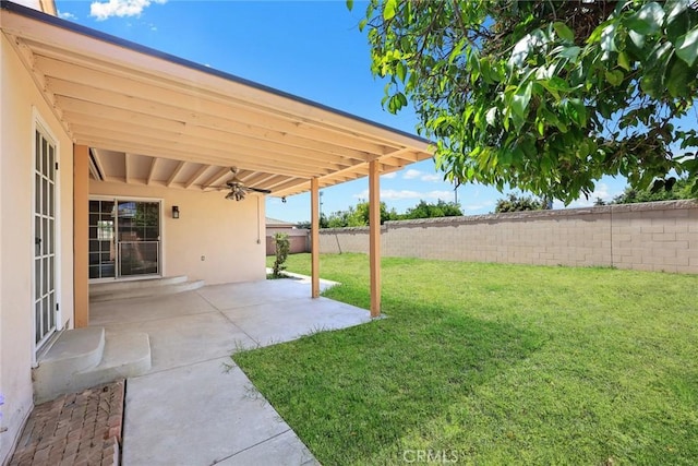 181 W Casad St, Covina, CA 91723 - fenced backyard featuring ceiling fan and a patio area