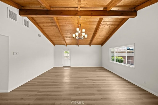 181 W Casad St, Covina, CA 91723 - spare room featuring wooden ceiling, a chandelier, and wood finished floors