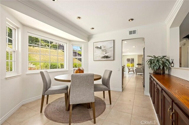 20681 Via Amarilla, Yorba Linda, CA 92886 - dining room featuring light tile patterned floors and ornamental molding
