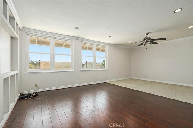 20681 Via Amarilla, Yorba Linda, CA 92886 - spare room with a ceiling fan, wood-type flooring, crown molding, and recessed lighting