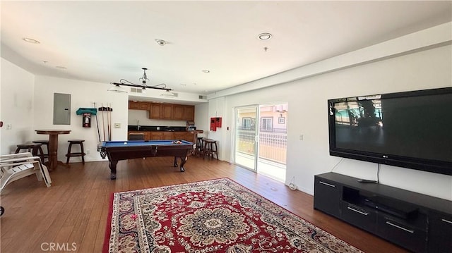 5241 Colodny Dr Unit 403, Agoura Hills, CA 91301 - game room with electric panel, pool table, and hardwood / wood-style floors