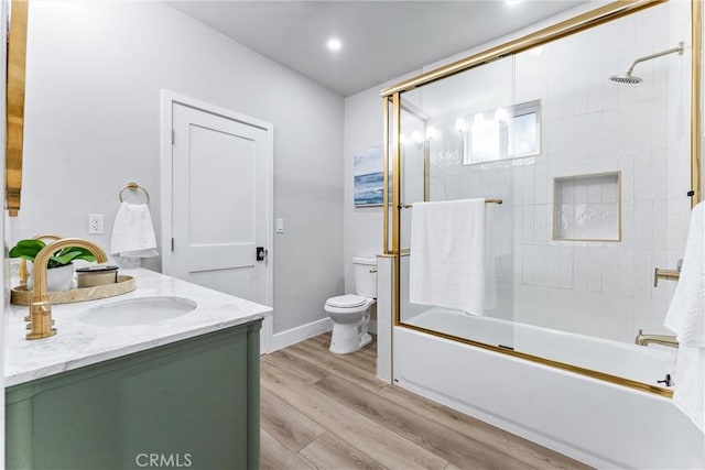 4400 Homer St, Los Angeles, CA 90031 - bathroom featuring vanity, wood finished floors, enclosed tub / shower combo, and recessed lighting