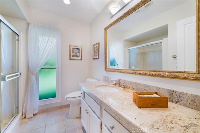 5185 Duenas, Laguna Woods, CA 92637 - full bathroom with a shower stall, vanity, and tile patterned flooring
