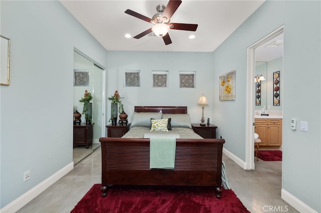 56102 Baltusrol Ln, Quinta, CA 92253 - bedroom with light carpet, a closet, ceiling fan, recessed lighting, and ensuite bathroom