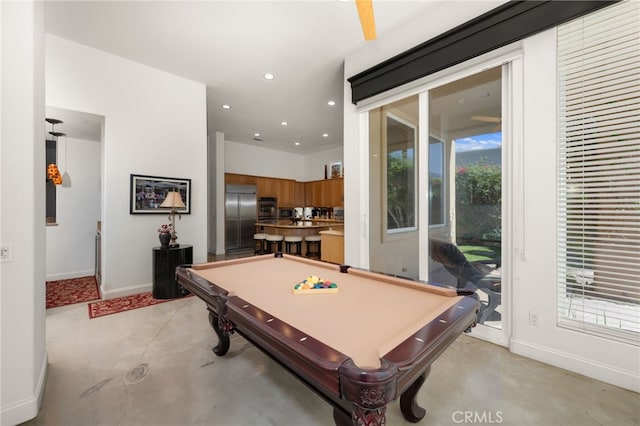 56102 Baltusrol Ln, Quinta, CA 92253 - playroom with finished concrete floors, billiards table, and recessed lighting