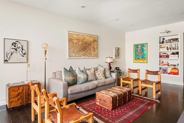 930 N Wetherly Dr Unit 201, West Hollywood, CA 90069 - living room featuring dark wood-style flooring and built in features