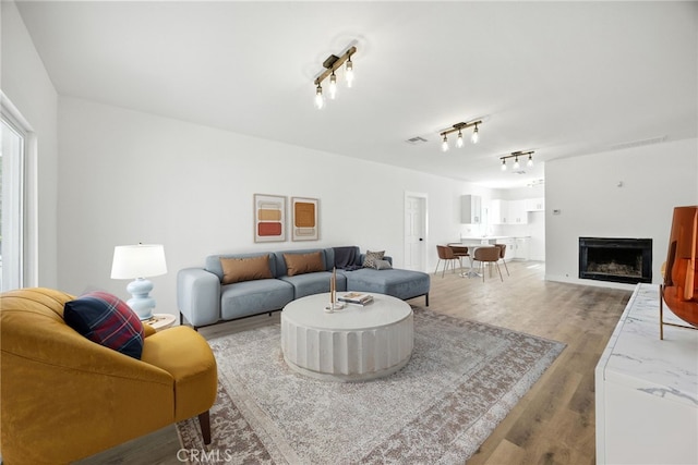 594 W 10th St, San Bernardino, CA 92410 - living room with light wood-style flooring and a fireplace