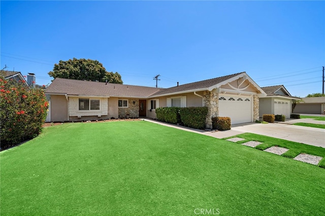 18452 Tamarind St, Fountain Valley, CA 92708 - ranch-style house with stone siding, a garage, a front yard, and driveway