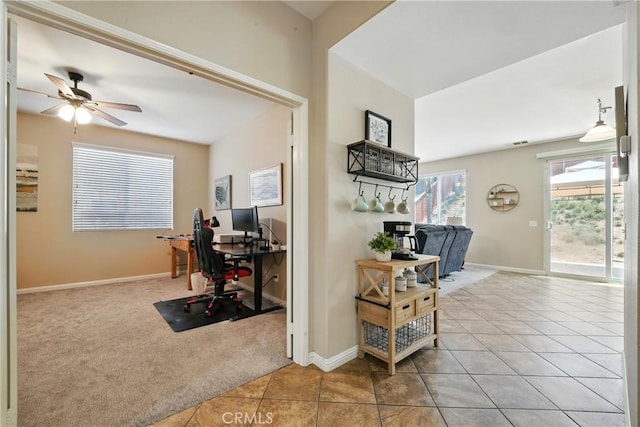 31258 Shadow Ridge Dr, Menifee, CA 92584 - tiled office with carpet floors and a ceiling fan
