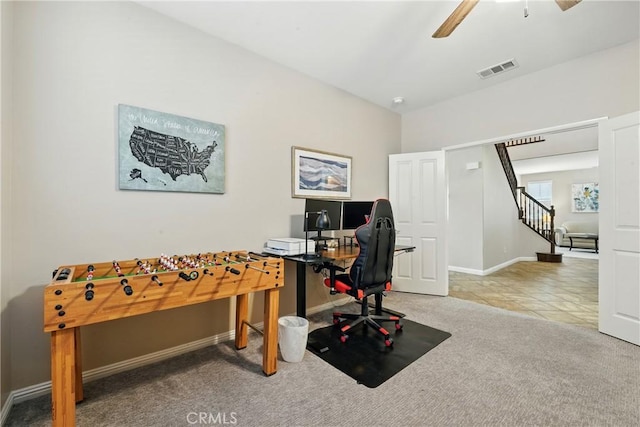 31258 Shadow Ridge Dr, Menifee, CA 92584 - carpeted office space with a ceiling fan and tile patterned floors