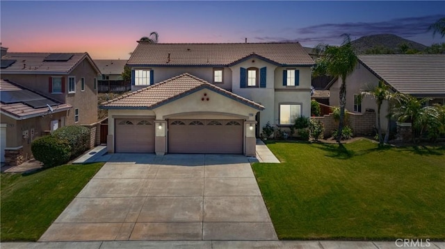 31258 Shadow Ridge Dr, Menifee, CA 92584 - mediterranean / spanish home featuring stucco siding, concrete driveway, a garage, and a tile roof
