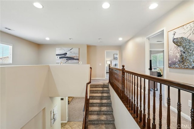 31258 Shadow Ridge Dr, Menifee, CA 92584 - stairs with recessed lighting and carpet floors