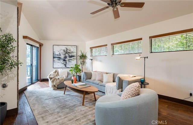1960 Polaris Dr, Glendale, CA 91208 - living area featuring vaulted ceiling, wood finished floors, and a ceiling fan