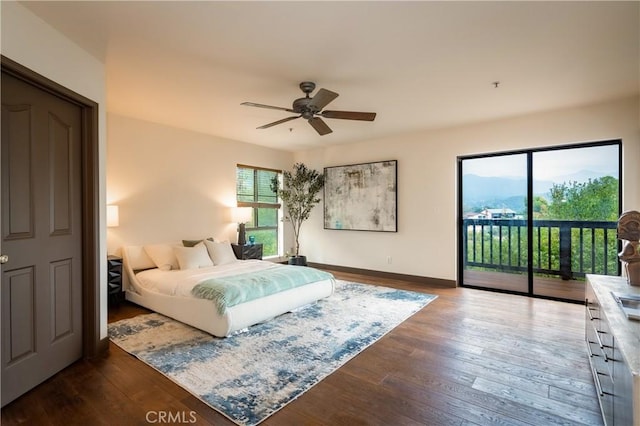 1960 Polaris Dr, Glendale, CA 91208 - bedroom featuring access to exterior, dark wood-style flooring, and ceiling fan