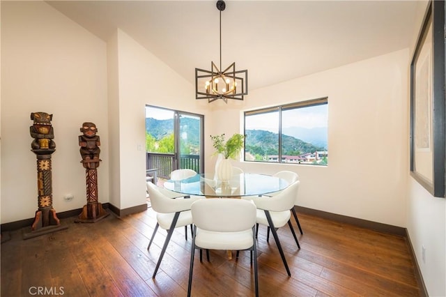 1960 Polaris Dr, Glendale, CA 91208 - dining space with a chandelier, wood-type flooring, and high vaulted ceiling
