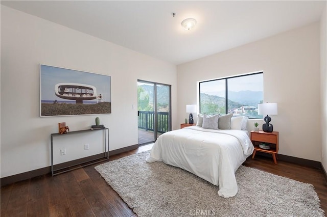 1960 Polaris Dr, Glendale, CA 91208 - bedroom with access to exterior, dark wood finished floors, and a mountain view