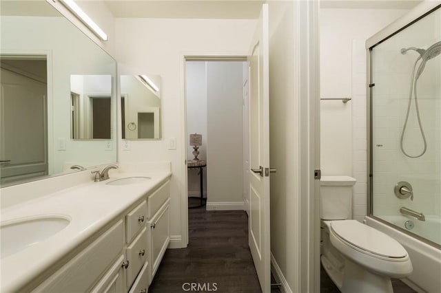 3120 Tara, Costa Mesa, CA 92626 - bathroom featuring double vanity, wood finished floors, and shower / bath combination