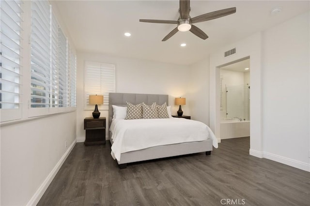 3120 Tara, Costa Mesa, CA 92626 - bedroom featuring wood finished floors, recessed lighting, ensuite bath, and a ceiling fan
