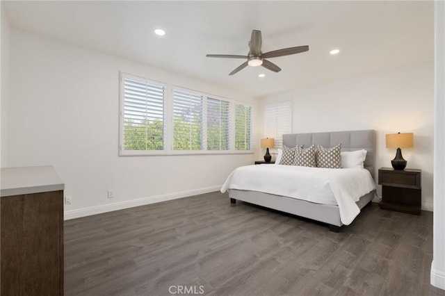 3120 Tara, Costa Mesa, CA 92626 - bedroom with dark wood finished floors, recessed lighting, and a ceiling fan